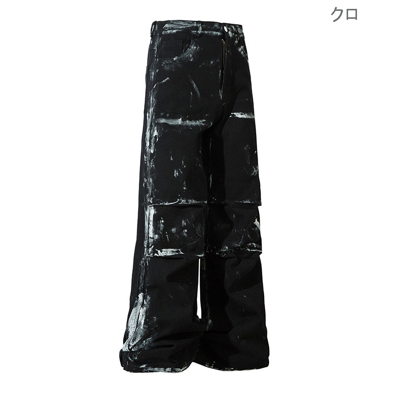 黒パンツ 男女兼用 黒 ワイドカーゴパンツ ヴィンテージ風