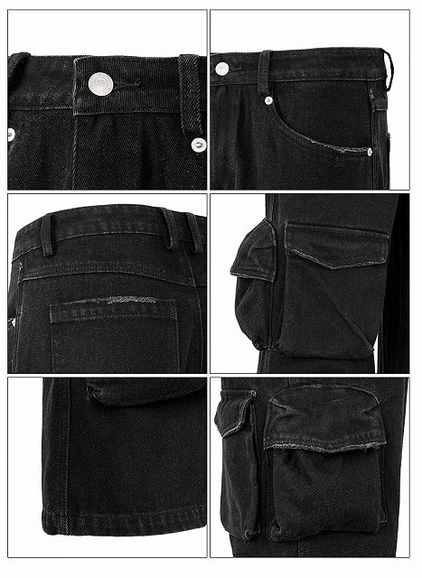 黒パンツ 多機能ポケット付き黒カーゴパンツ男女兼用