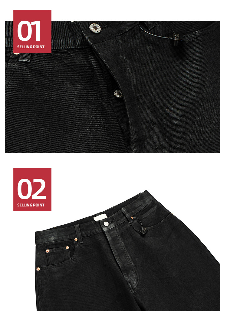 黒パンツ 黒デニムワイドパンツ 男女兼用 ストリート系 秋冬新作