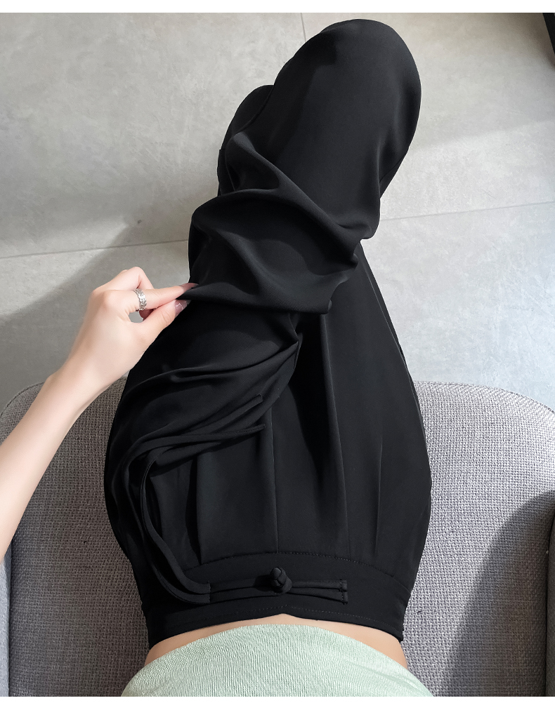 黒パンツ ベルト付きドレープワイドパンツ