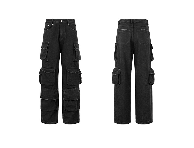 黒パンツ 多機能ポケット付き黒カーゴパンツ男女兼用