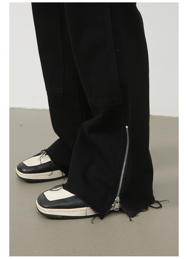 黒パンツ 黒デニム ワイドパンツ ユニセックス ストリート系