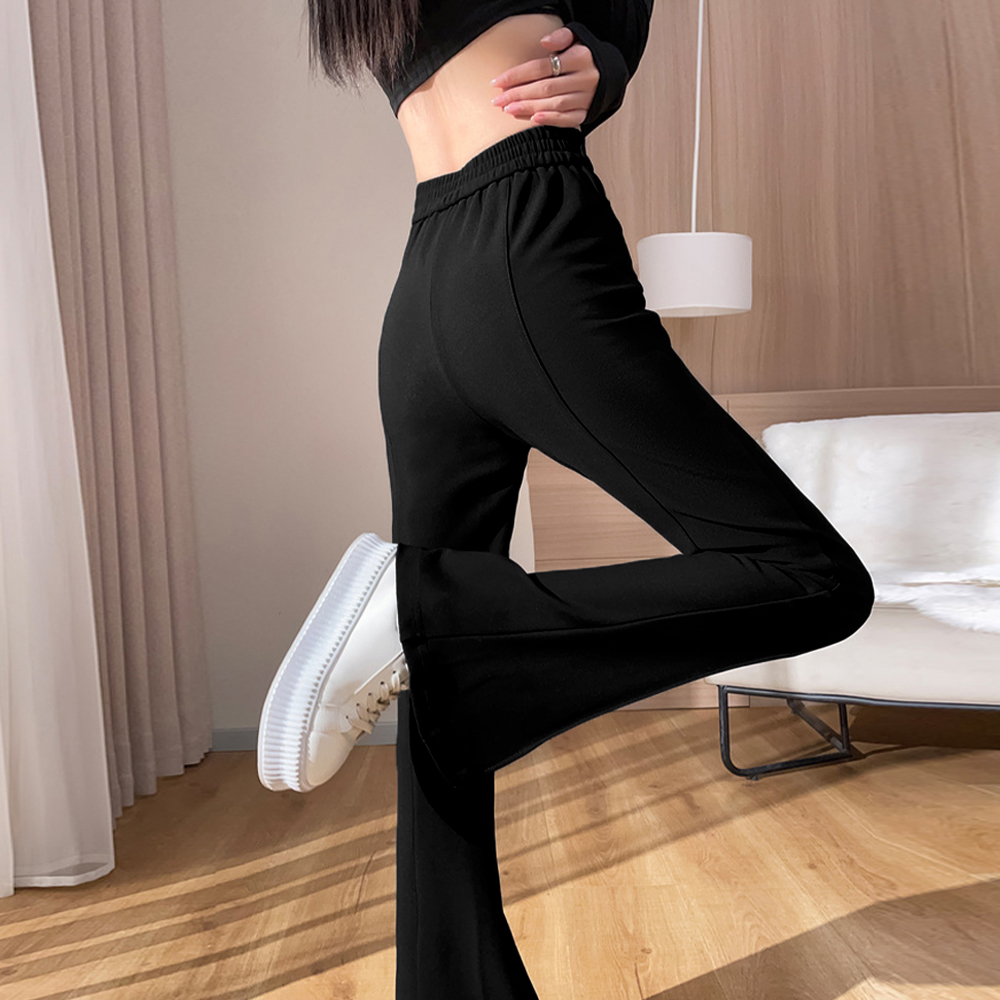 黒パンツ 黒セミフレアパンツ センタープレス きれいめ美脚