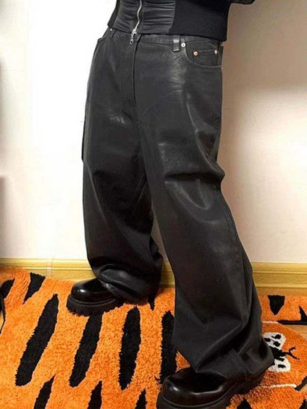 黒パンツ 黒デニムワイドパンツ 男女兼用 ストリート系 秋冬新作