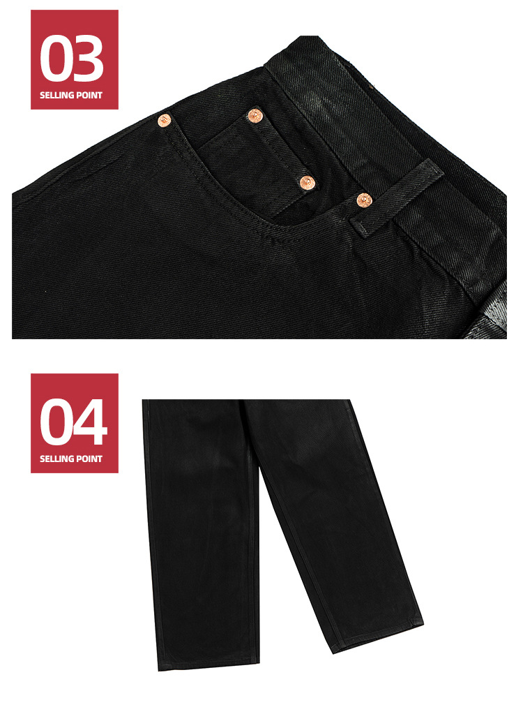 黒パンツ 黒デニムワイドパンツ 男女兼用 ストリート系 秋冬新作