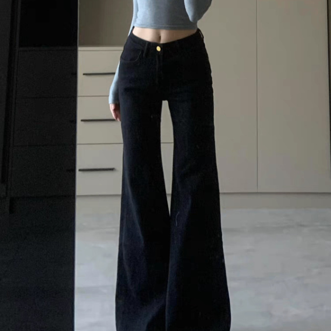 黒パンツ ハイウエストフレアパンツ