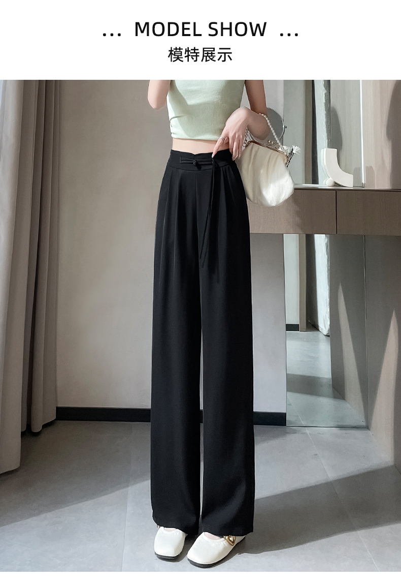 黒パンツ ベルト付きドレープワイドパンツ