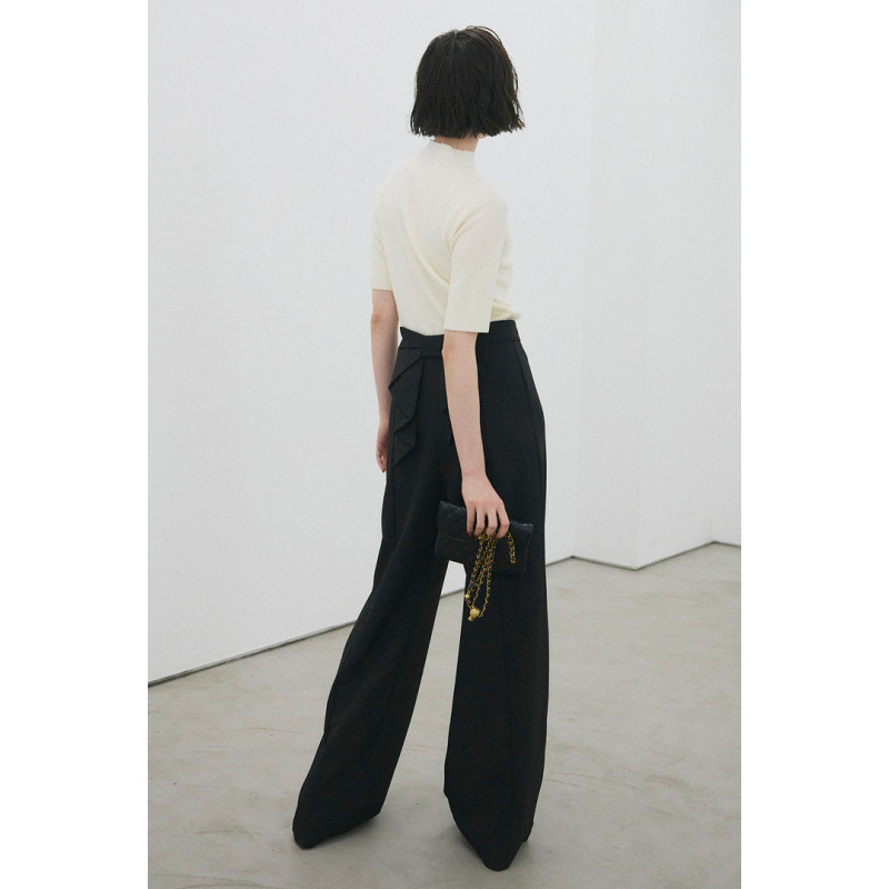 黒パンツ 韓国風レディースワイドパンツ リボンデザイン二色展開