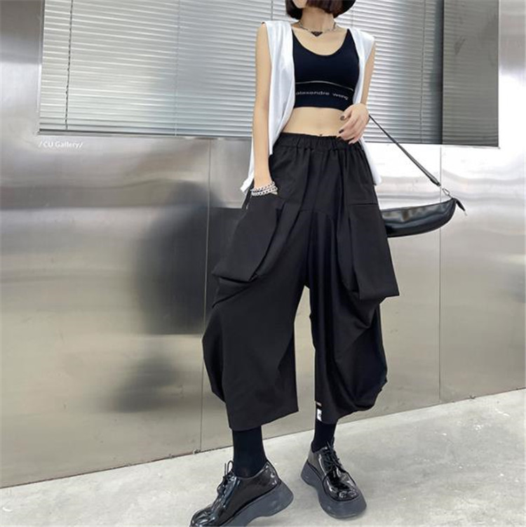 黒パンツ ワイド カジュアル ハイウエスト テーパード