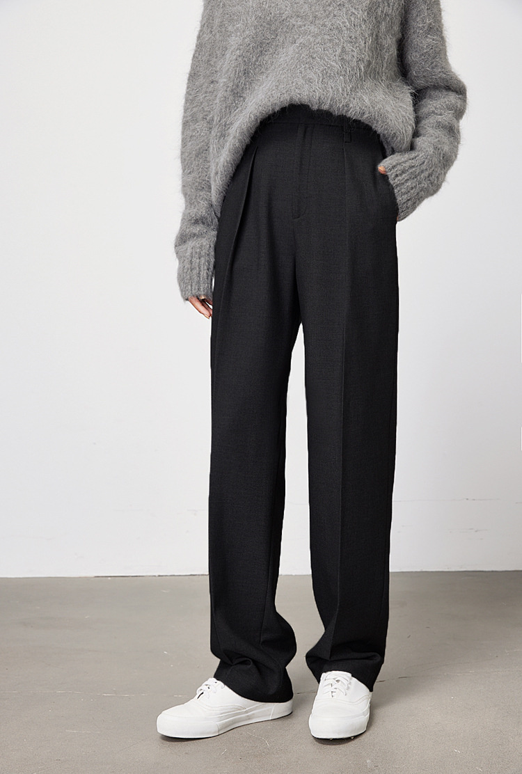 黒パンツ ハイウエストワイドパンツ 上品スラックス風