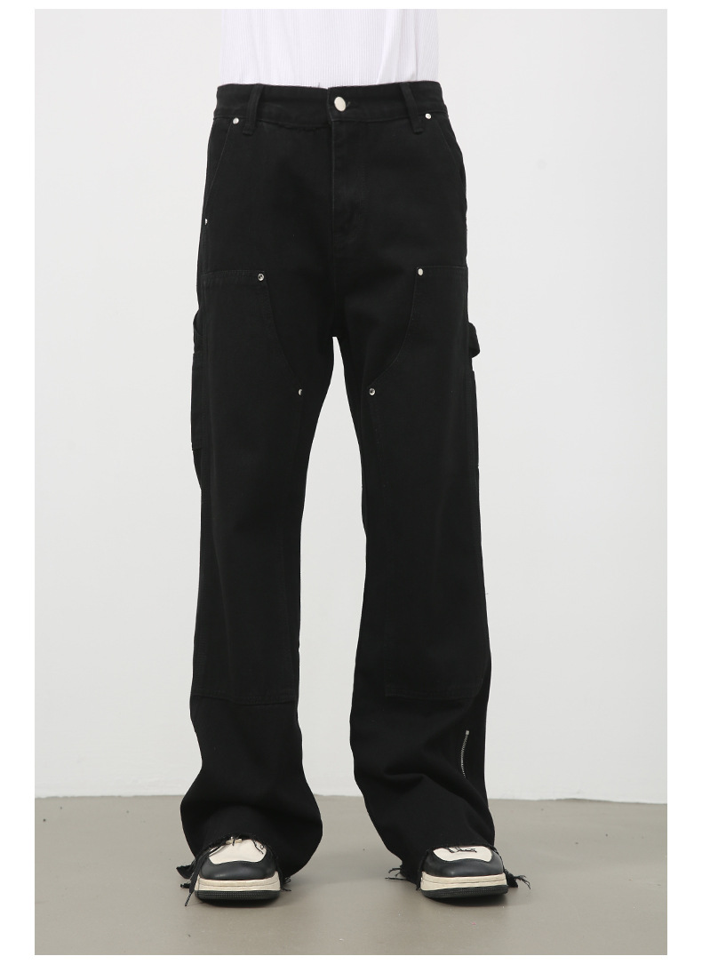 黒パンツ 黒デニム ワイドパンツ ユニセックス ストリート系
