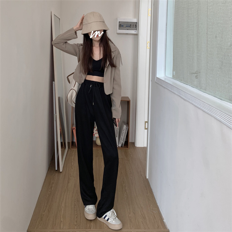 ゆったりシルエット黒パンツ 伸縮性ウエスト ワイド