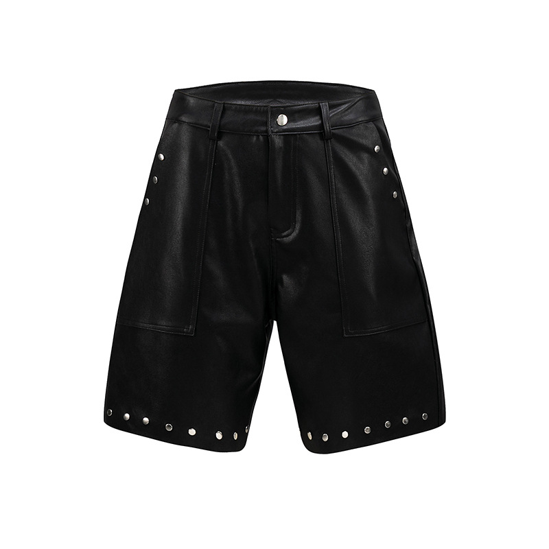黒パンツ レザー風ショートパンツ スタッズ付き男女兼用