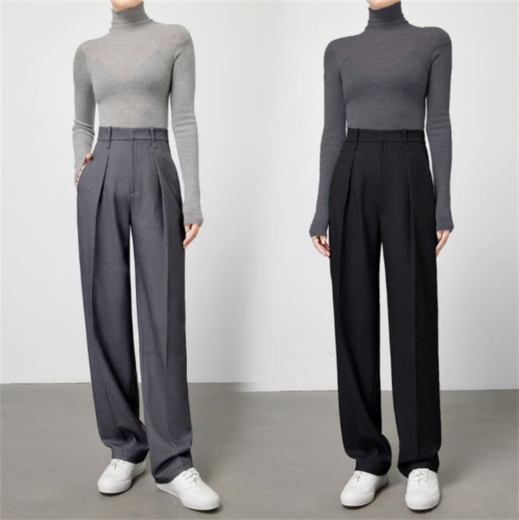 黒パンツ ハイウエストワイドパンツ 上品スラックス風