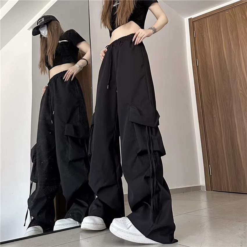 黒パンツ 2024新作 黒カーゴパンツ レディース ワイド ダンス衣装 体型カバー