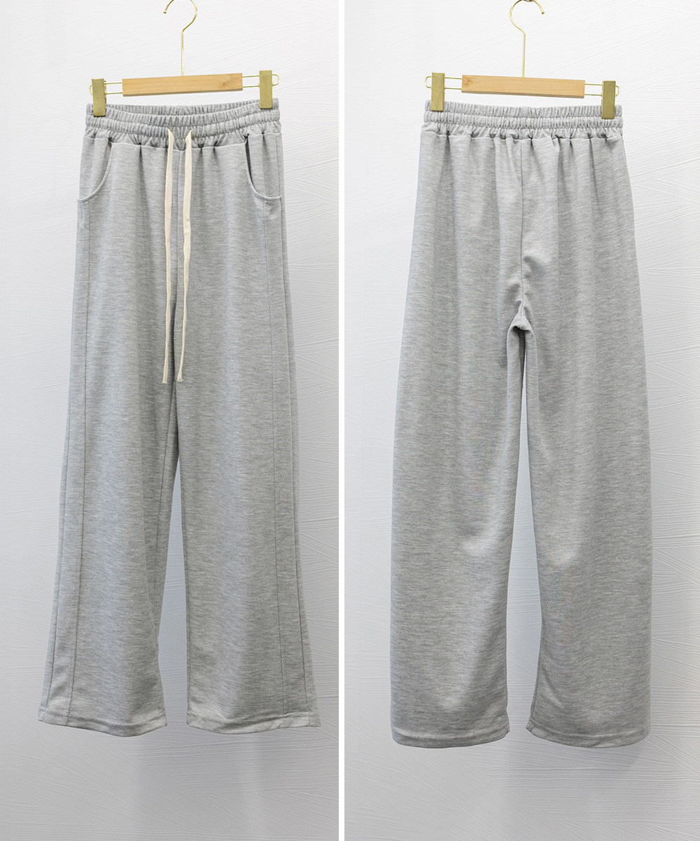 黒パンツ レディース ワイド リブ編みスウェットパンツ