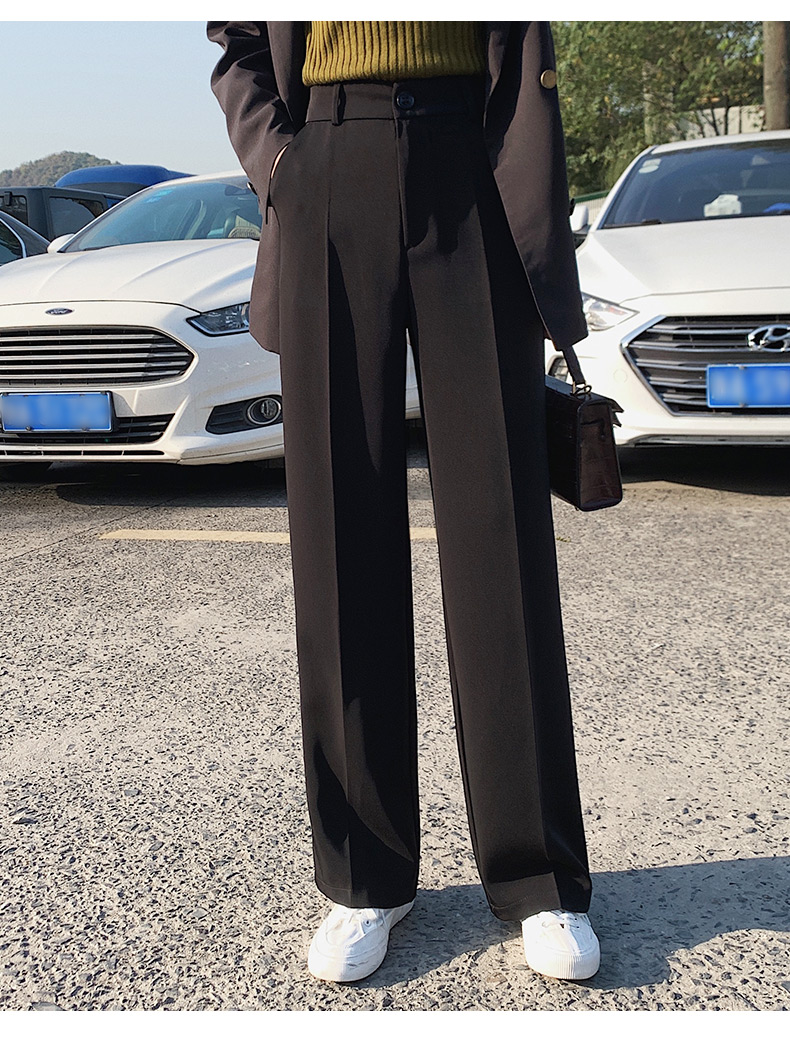 黒パンツ 上品ワイドフォルムスラックス