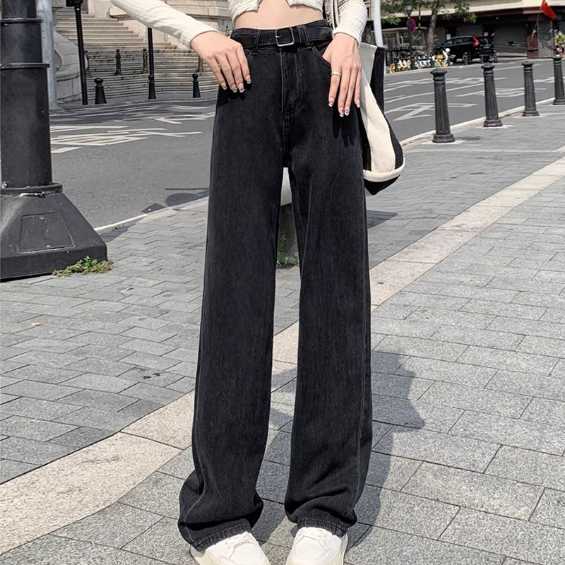 黒パンツ ゆったりワイドデニム