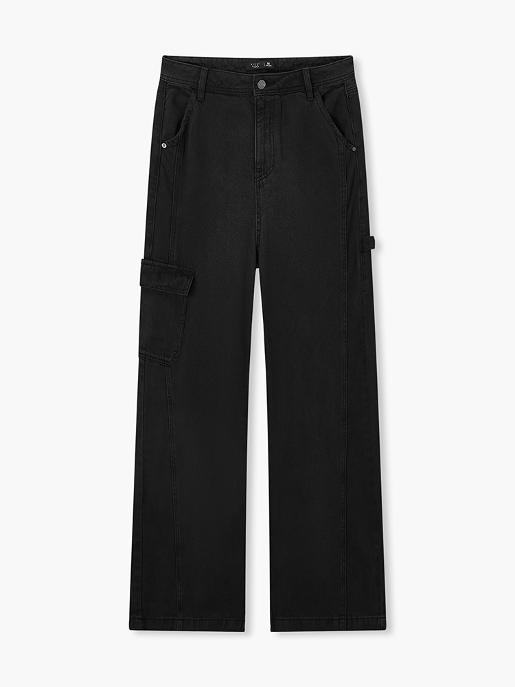 黒パンツ ワイドシルエットカーゴデニム