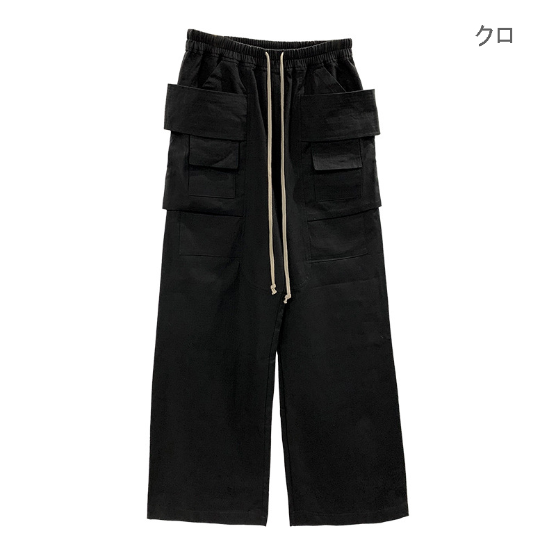 黒パンツ 男女兼用多機能ポケット付黒ワイドパンツ春秋新作