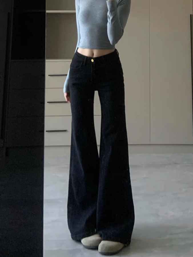 黒パンツ ハイウエストフレアパンツ