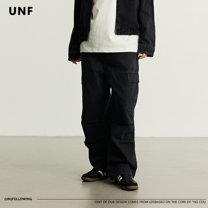 黒パンツ 男女兼用 黒カーゴパンツ ストリート系 綿100%