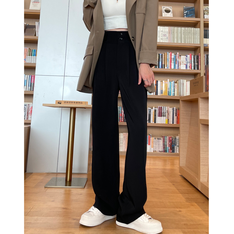 黒パンツ ハイウエストプリーツ ワイドパンツ