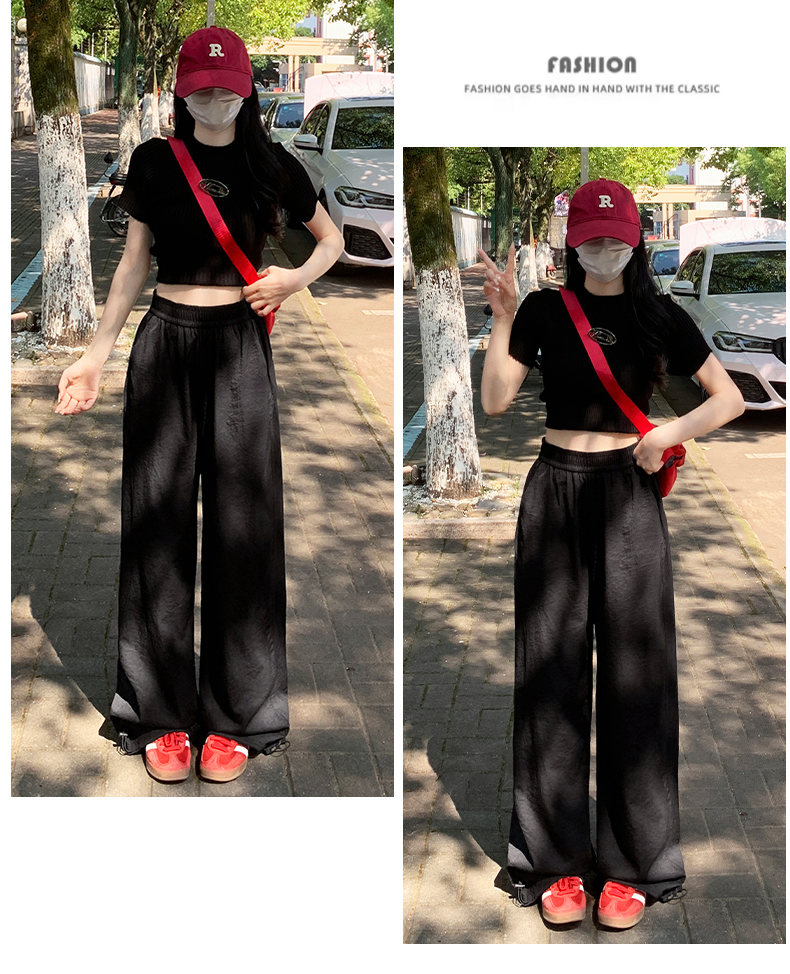 黒パンツ ゆったりシルエットワイドカーゴパンツ
