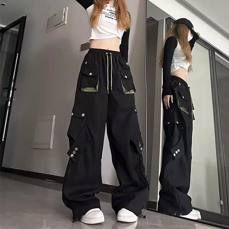 黒パンツ 立体ポケット装飾ワイドパンツ