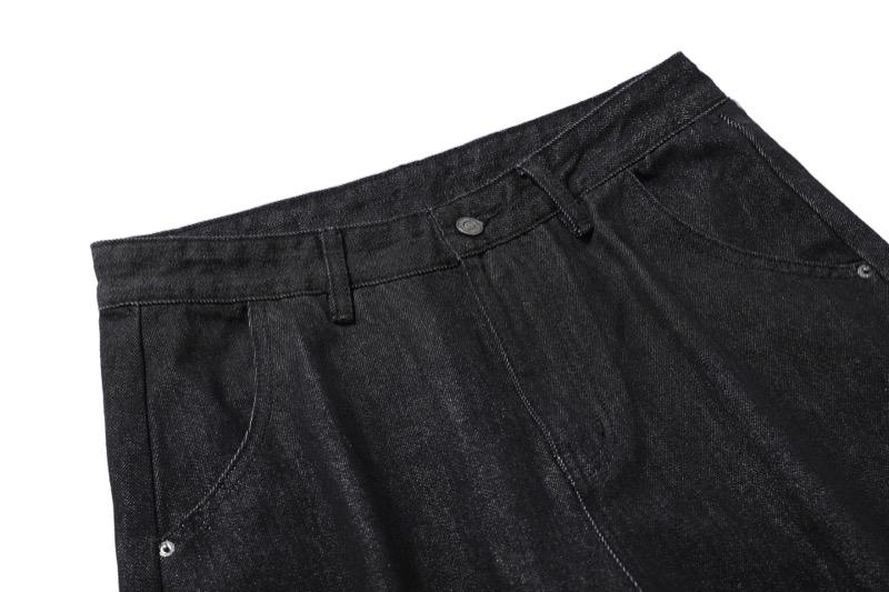 黒パンツ 刺繍入り黒デニム ワイドパンツ メンズ