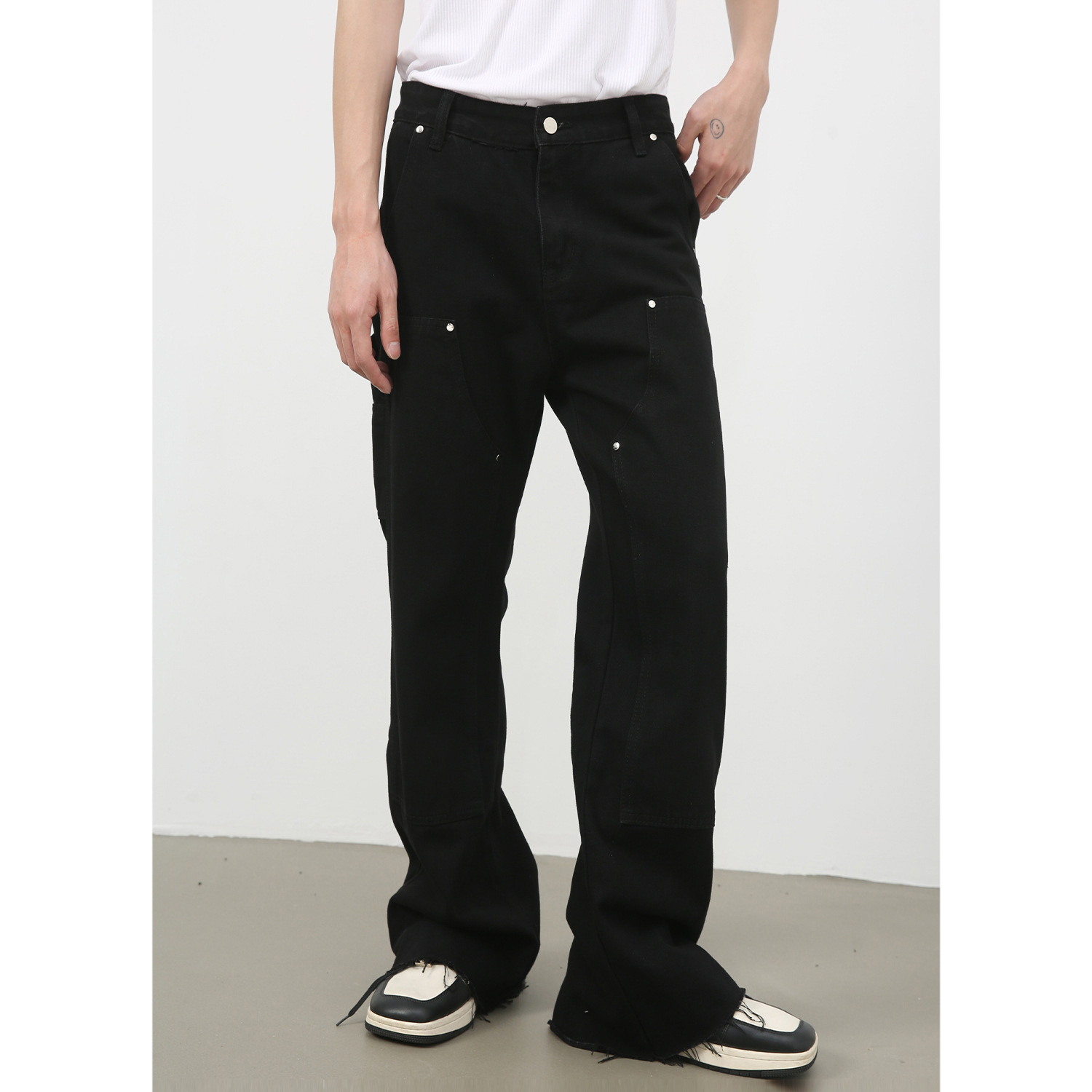 黒パンツ 黒デニム ワイドパンツ ユニセックス ストリート系