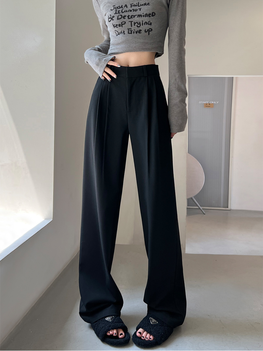 黒パンツ 洗練ハイウエストワイドパンツ