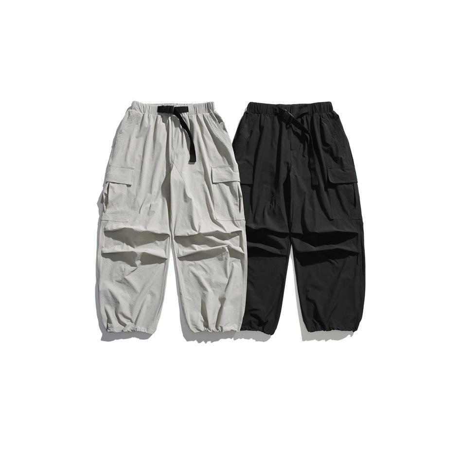 黒パンツ ゆったりシルエット多機能ワイドパンツ