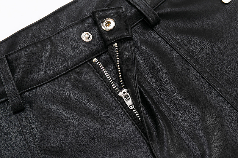 黒パンツ レザー風ショートパンツ スタッズ付き男女兼用