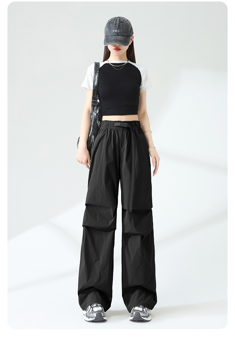 黒パンツ レイヤードデザイン ワイドパンツ