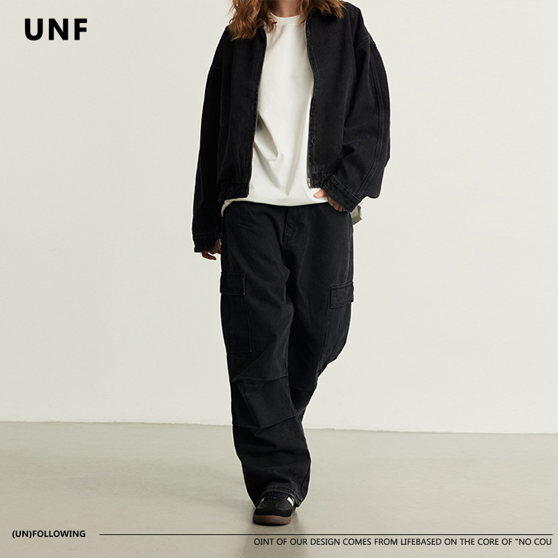 黒パンツ 男女兼用 黒カーゴパンツ ストリート系 綿100%
