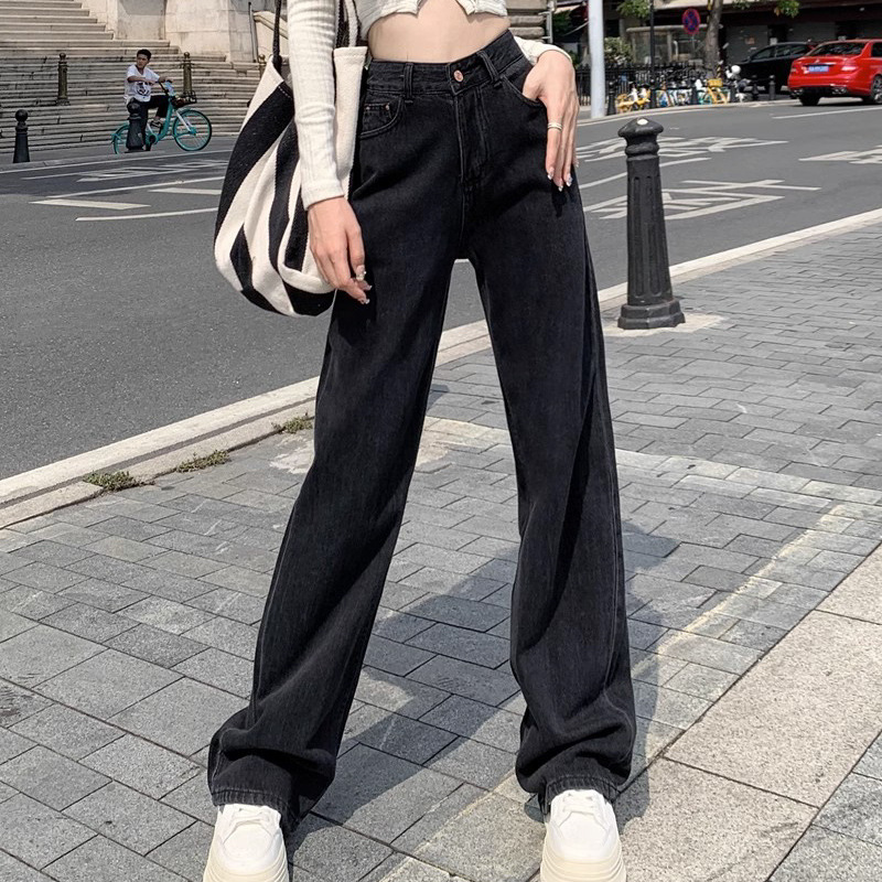 黒パンツ ゆったりワイドデニム