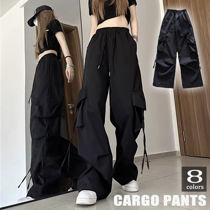 黒パンツ 2024新作 黒カーゴパンツ レディース ワイド ダンス衣装 体型カバー