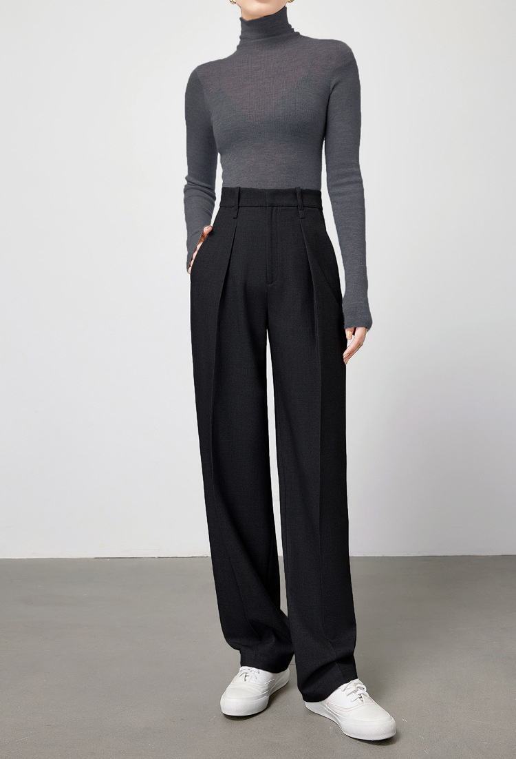 黒パンツ ハイウエストワイドパンツ 上品スラックス風