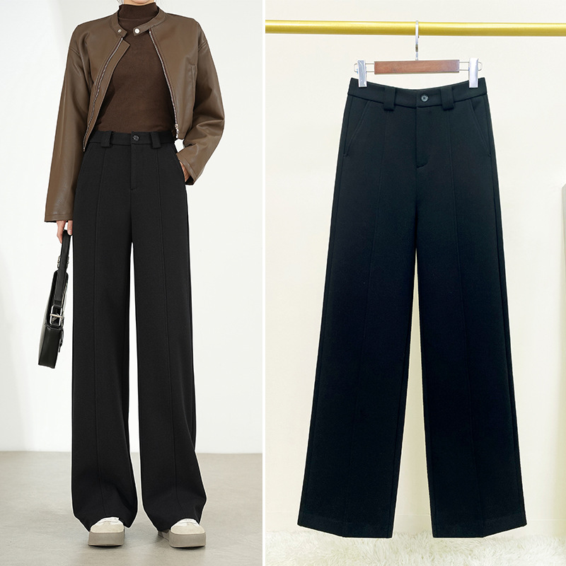 黒パンツ センタープレス ワイドスラックス