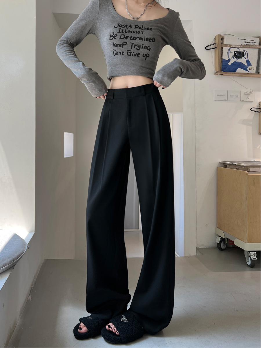 黒パンツ 洗練ハイウエストワイドパンツ