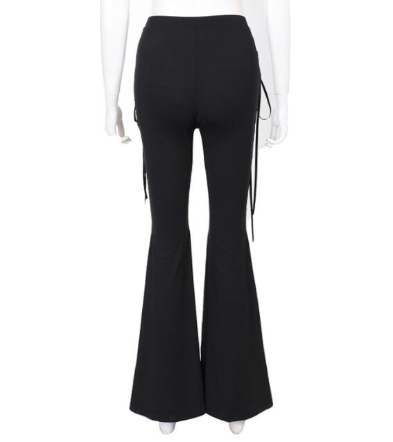 黒パンツ 暗黒系編み上げフレアパンツ ダンス衣装