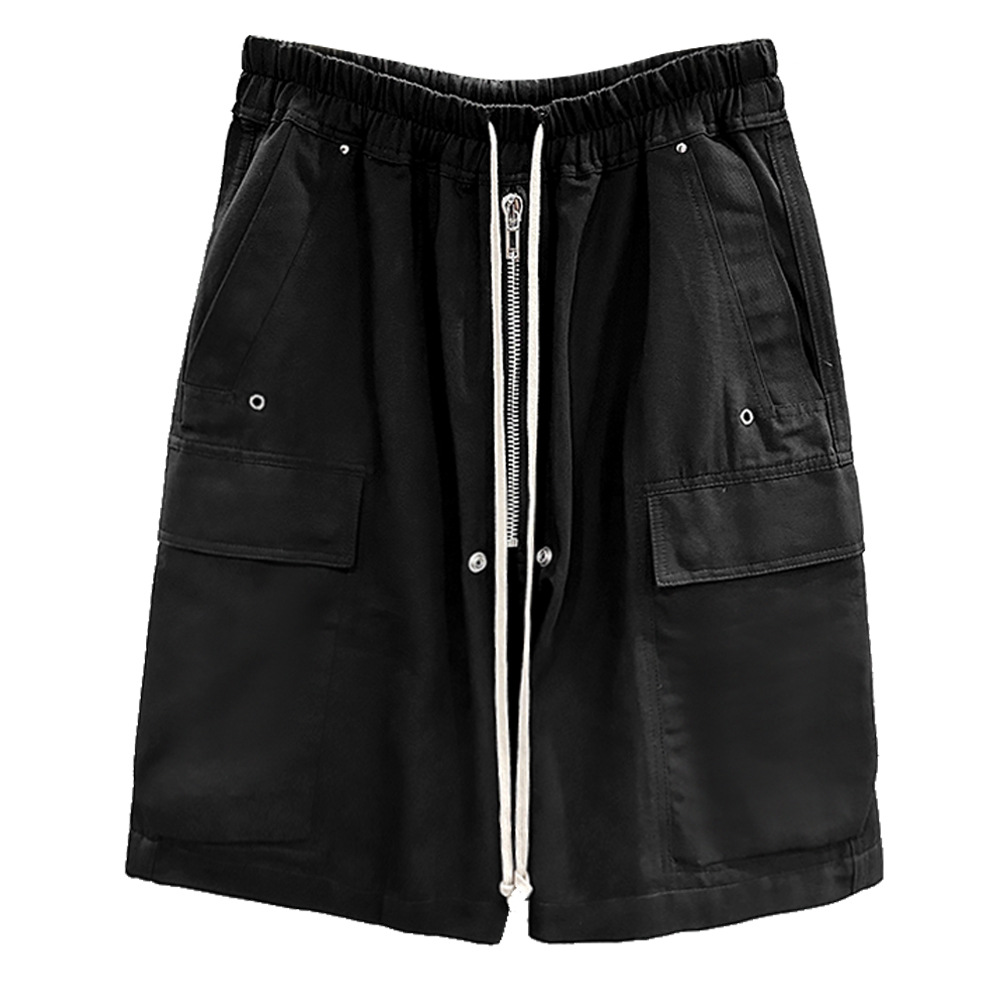 黒パンツ 黒カーゴハーフパンツ男女兼用ストリート系春夏