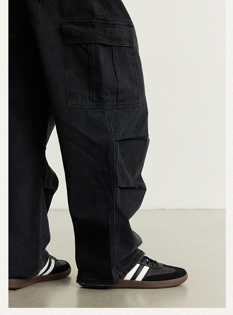 黒パンツ 男女兼用 黒カーゴパンツ ストリート系 綿100%