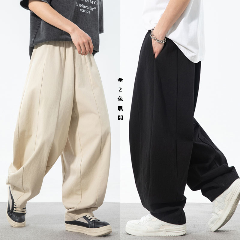 黒パンツ 男性用立体感ワイドジョガーパンツ春夏新作