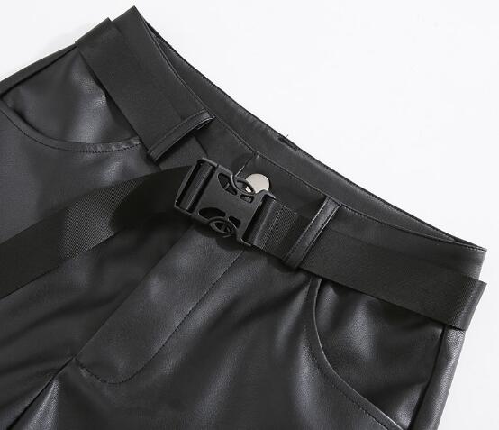 黒パンツ レディース黒フェイクレザーダンスパンツ