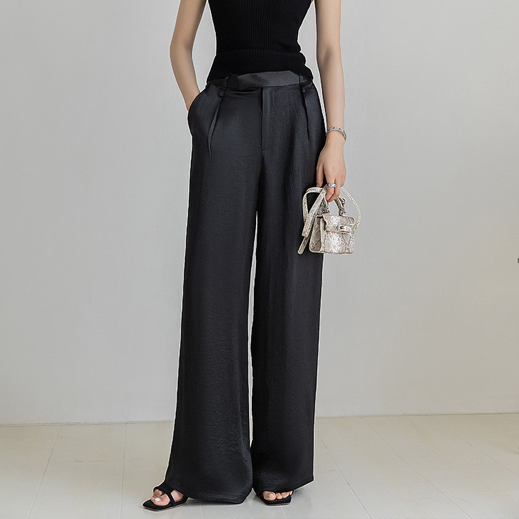 上品な黒パンツ ハイウエストワイドロング