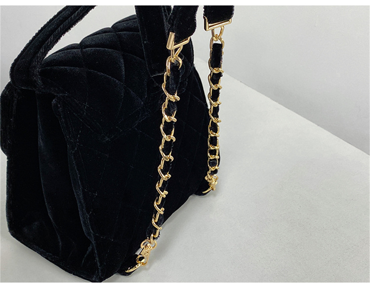 黒 バッグ 新作黒ベロアキルティングハンドバッグリュック二通り