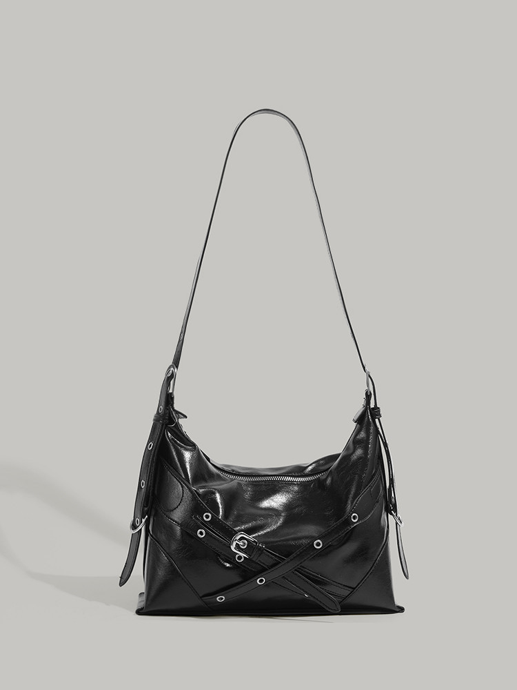 黒 バッグ 黒レザー調ショルダーバッグ