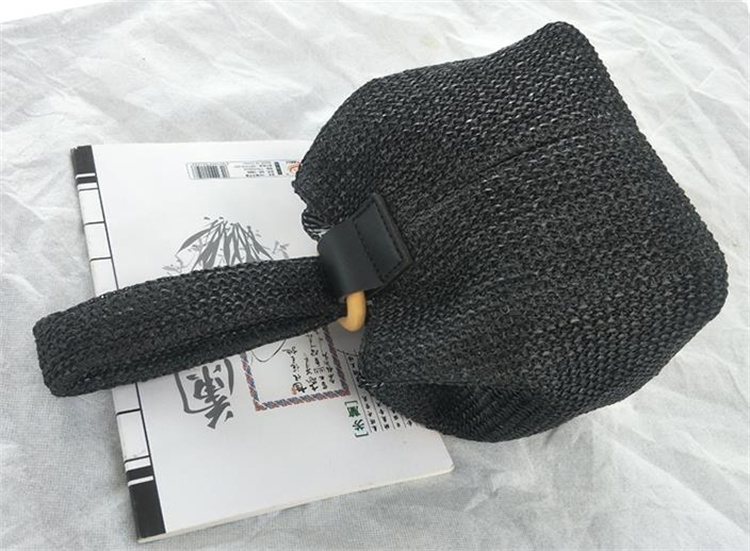 黒 バッグ 黒編み込みミニバケツ型かごバッグ